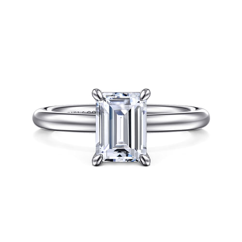 14K White Gold Emerald Cut Solitaire Engagement Ring