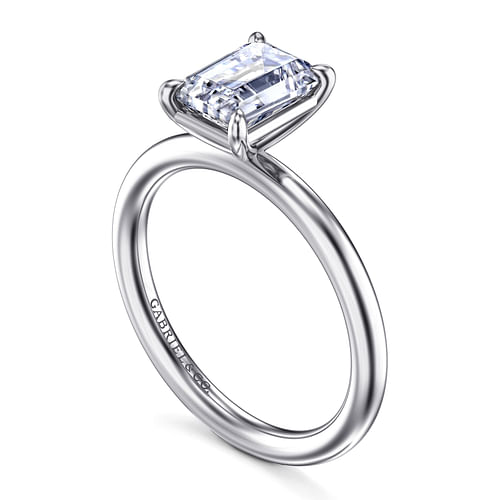 14K White Gold Emerald Cut Solitaire Engagement Ring