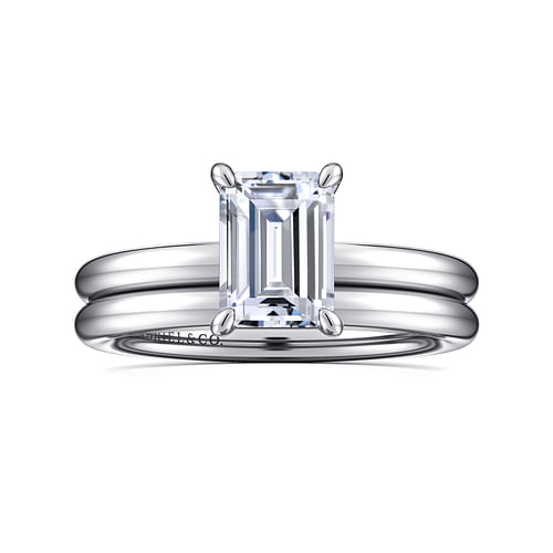 14K White Gold Emerald Cut Solitaire Engagement Ring