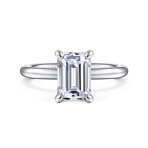 14K White Gold Emerald Cut Solitaire Engagement Ring