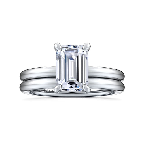 14K White Gold Emerald Cut Solitaire Engagement Ring