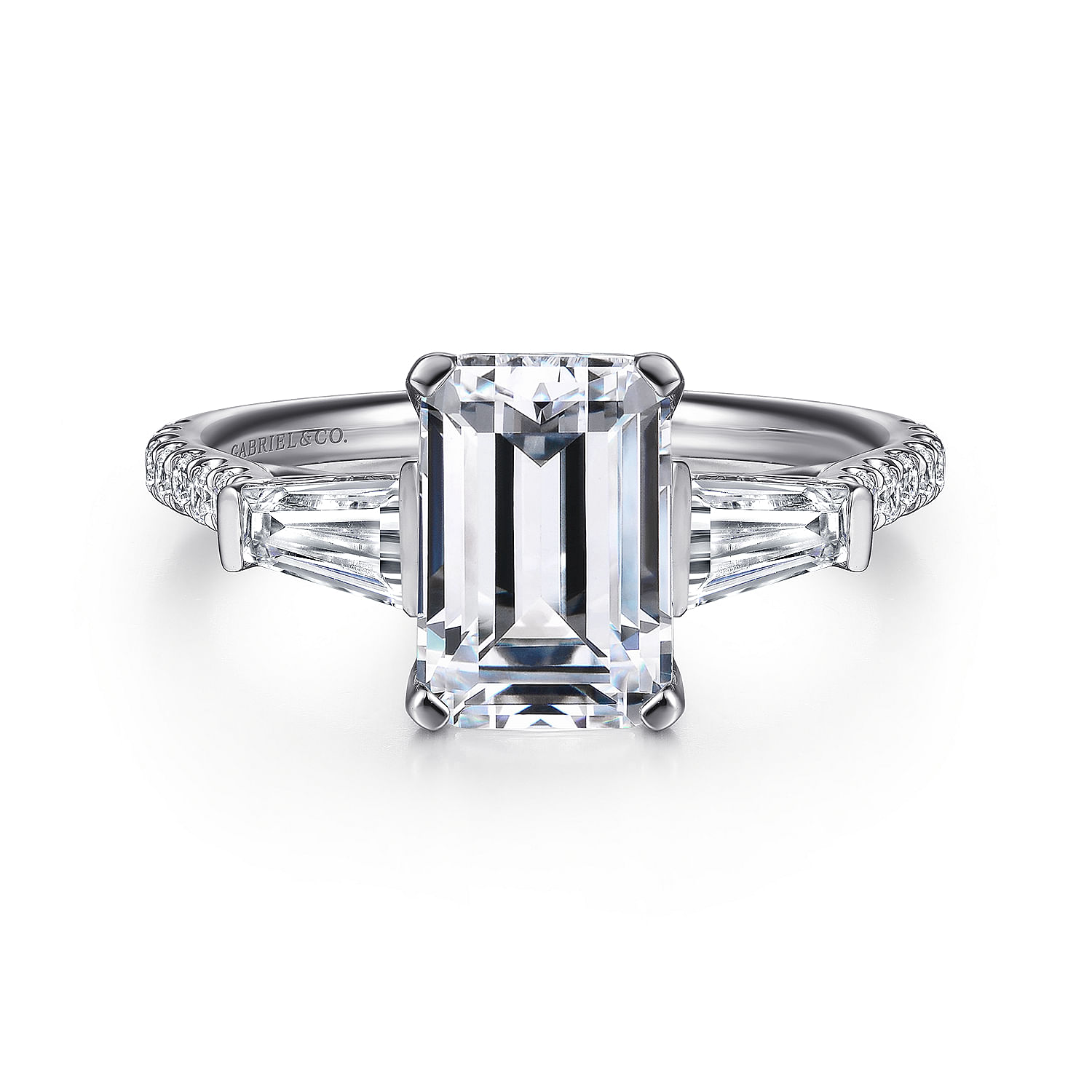 Gabriel - 14K White Gold Emerald Cut Three Stone Diamond Channel Set Engagement Ring