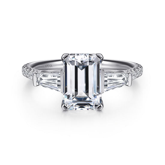 Gabriel - 14K White Gold Emerald Cut Three Stone Diamond Channel Set Engagement Ring