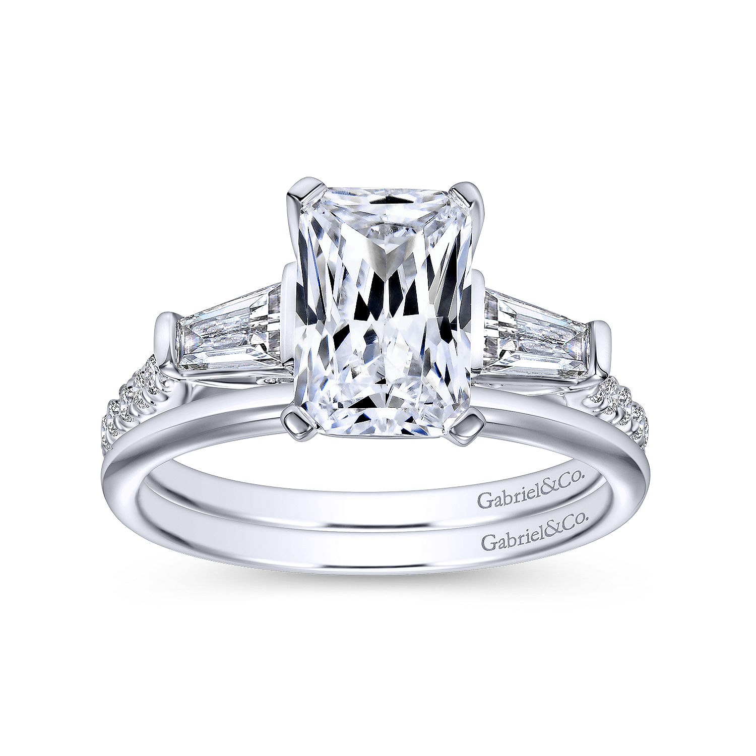 14K White Gold Emerald Cut Three Stone Diamond Channel Set Engagement Ring