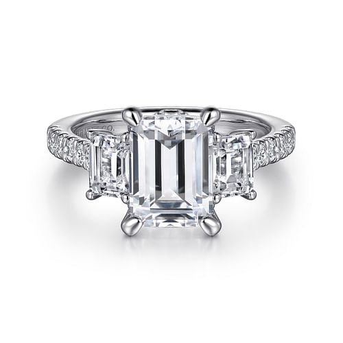 14K White Gold Emerald Cut Three Stone Diamond Engagement Ring