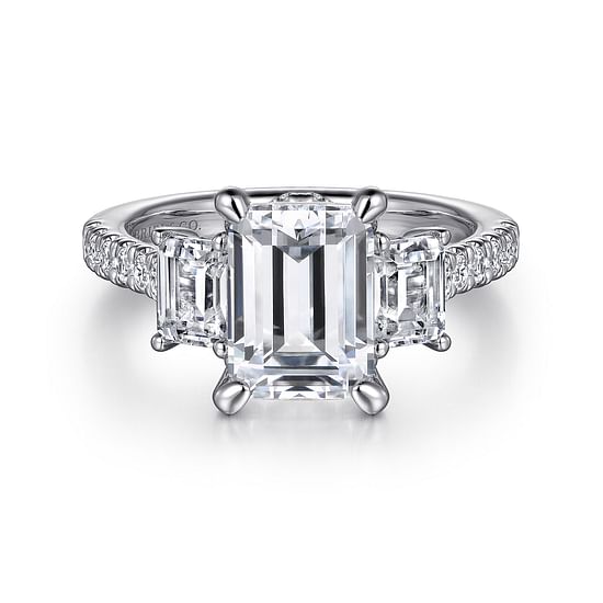 Gabriel - 14K White Gold Emerald Cut Three Stone Diamond Engagement Ring