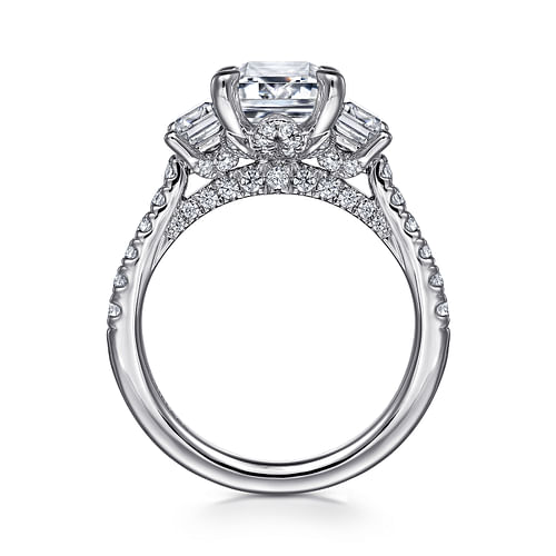 14K White Gold Emerald Cut Three Stone Diamond Engagement Ring
