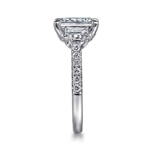 14K White Gold Emerald Cut Three Stone Diamond Engagement Ring