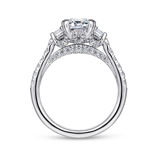 14K White Gold Emerald Cut Three Stone Diamond Engagement Ring