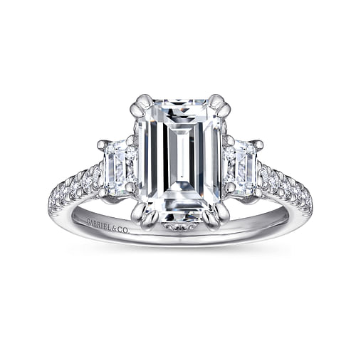 14K White Gold Emerald Cut Three Stone Diamond Engagement Ring