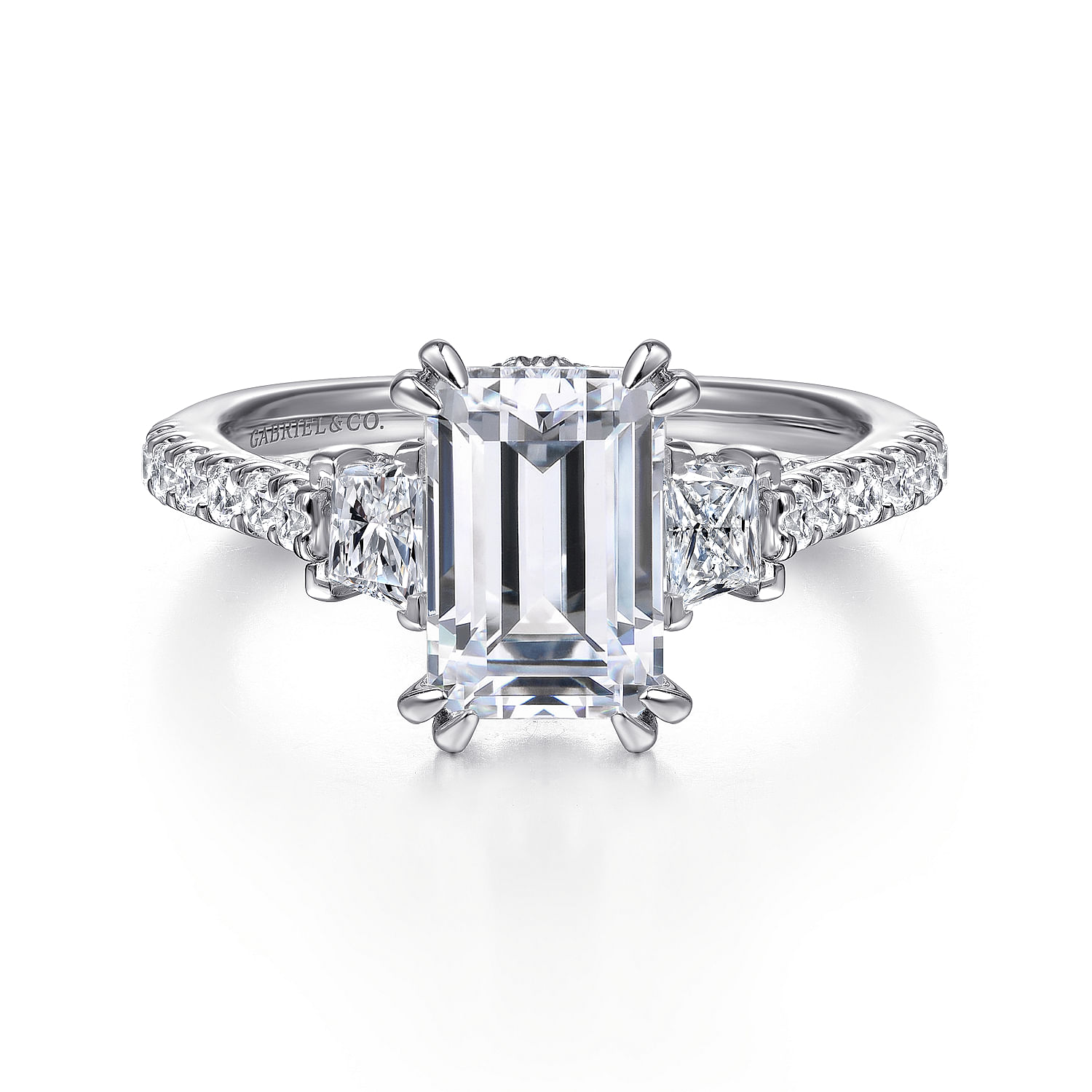 Gabriel - 14K White Gold Emerald Cut Three Stone Diamond Engagement Ring