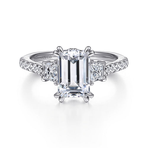 14K White Gold Emerald Cut Three Stone Diamond Engagement Ring