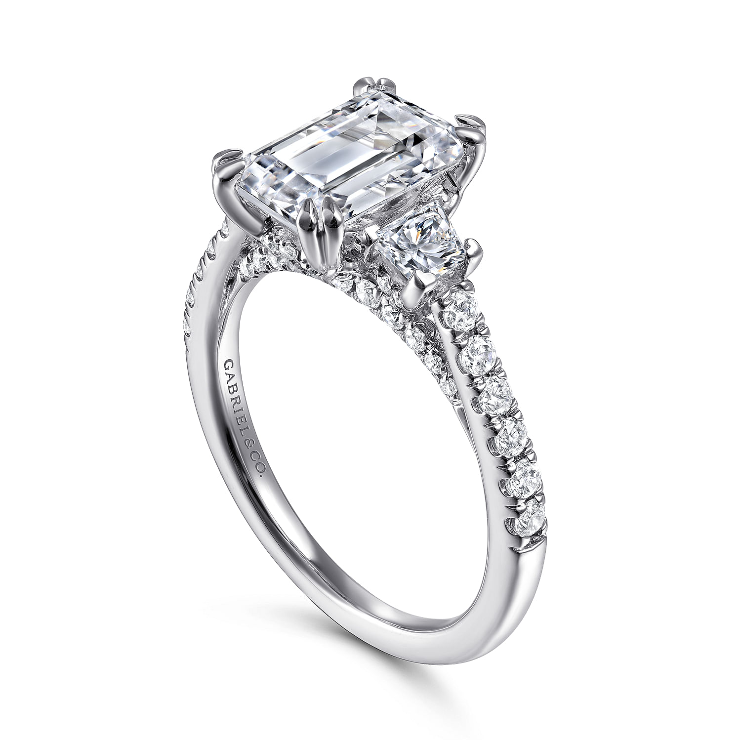 14K White Gold Emerald Cut Three Stone Diamond Engagement Ring, ER14070E6W44JJ