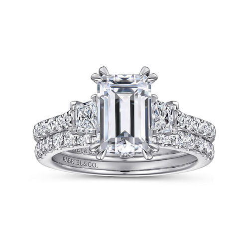 14K White Gold Emerald Cut Three Stone Diamond Engagement Ring