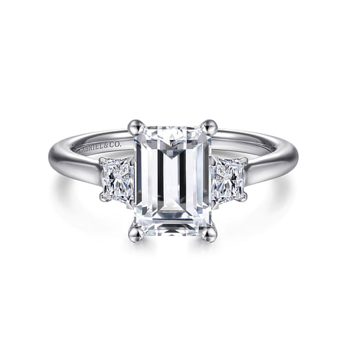 14K White Gold Emerald Cut Three Stone Diamond Engagement Ring