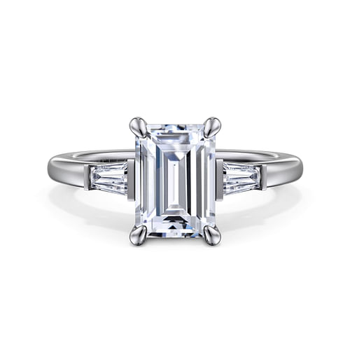 14K White Gold Emerald Cut Three Stone Diamond Engagement Ring