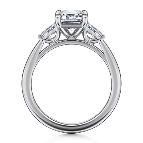 14K White Gold Emerald Cut Three Stone Diamond Engagement Ring