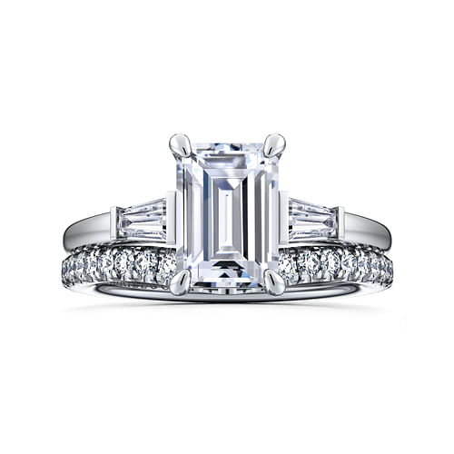 14K White Gold Emerald Cut Three Stone Diamond Engagement Ring