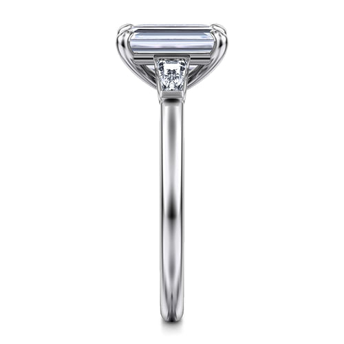 14K White Gold Emerald Cut Three Stone Diamond Engagement Ring