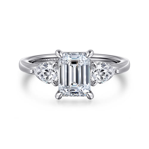 14K White Gold Emerald Cut Three Stone Diamond Engagement Ring