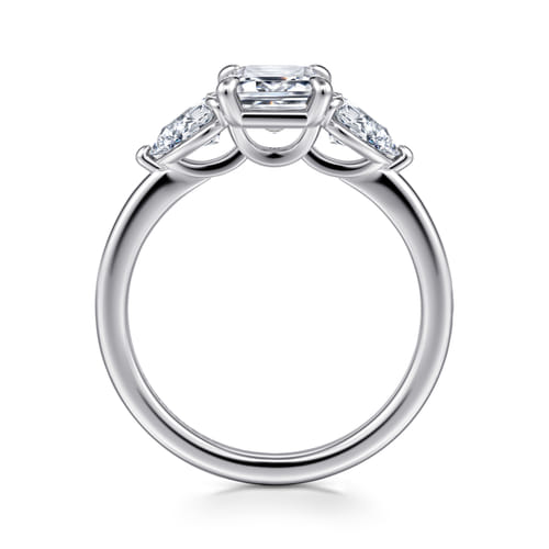 14K White Gold Emerald Cut Three Stone Diamond Engagement Ring
