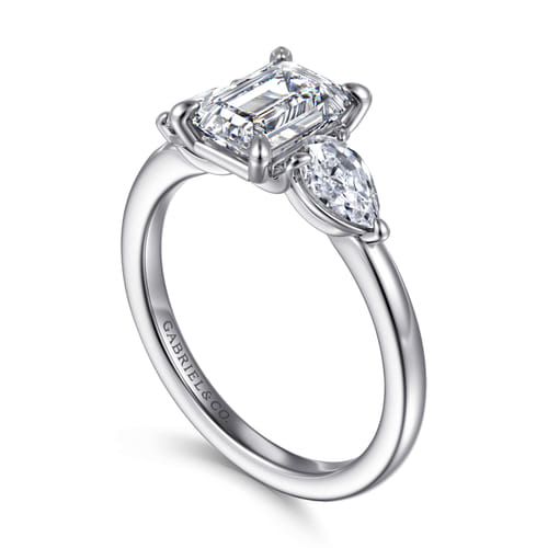 14K White Gold Emerald Cut Three Stone Diamond Engagement Ring