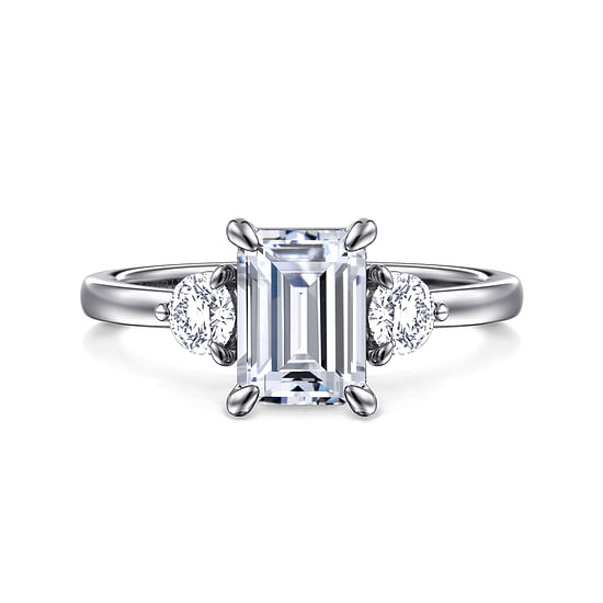 Gabriel - 14K White Gold Emerald Cut Three Stone Diamond Engagement Ring