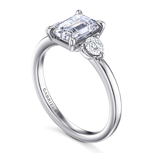 14K White Gold Emerald Cut Three Stone Diamond Engagement Ring