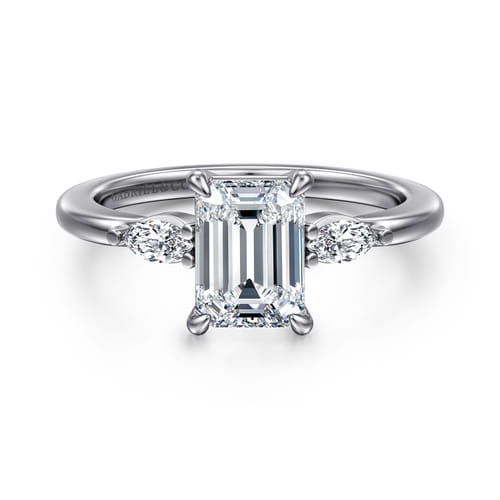14K White Gold Emerald Cut Three Stone Diamond Engagement Ring