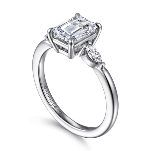 14K White Gold Emerald Cut Three Stone Diamond Engagement Ring
