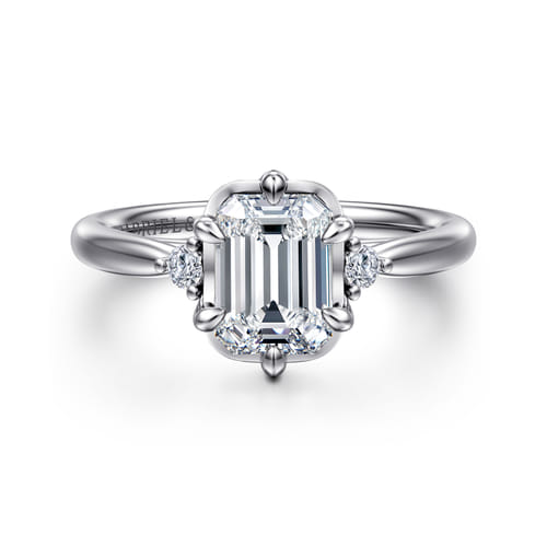 14K White Gold Emerald Cut Three Stone Diamond Engagement Ring