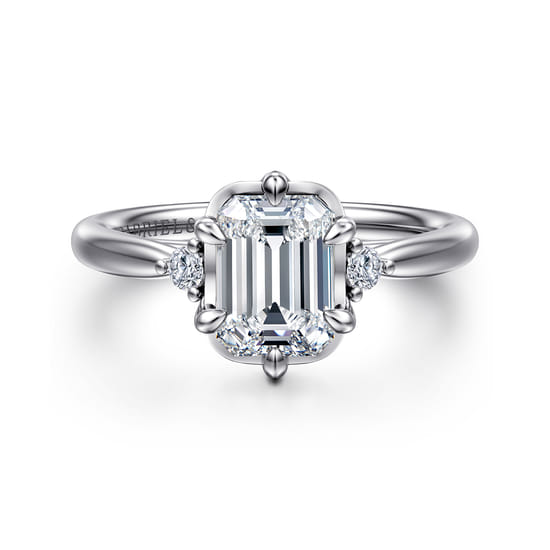 Gabriel - 14K White Gold Emerald Cut Three Stone Diamond Engagement Ring