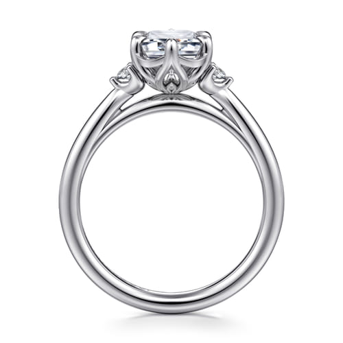 14K White Gold Emerald Cut Three Stone Diamond Engagement Ring