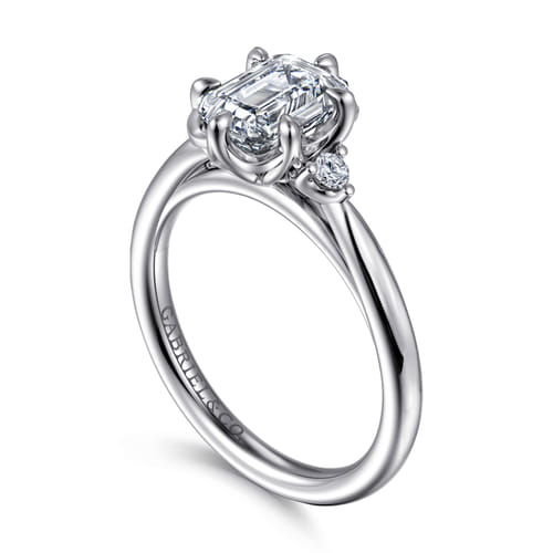 14K White Gold Emerald Cut Three Stone Diamond Engagement Ring