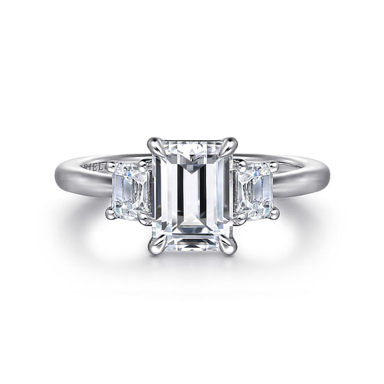 Gabriel - 14K White Gold Emerald Cut Three Stone Diamond Engagement Ring