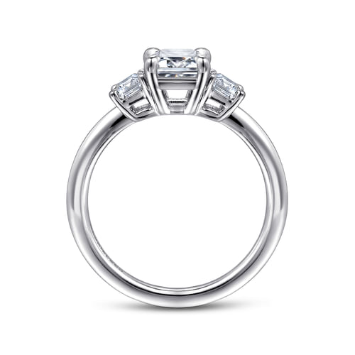 14K White Gold Emerald Cut Three Stone Diamond Engagement Ring