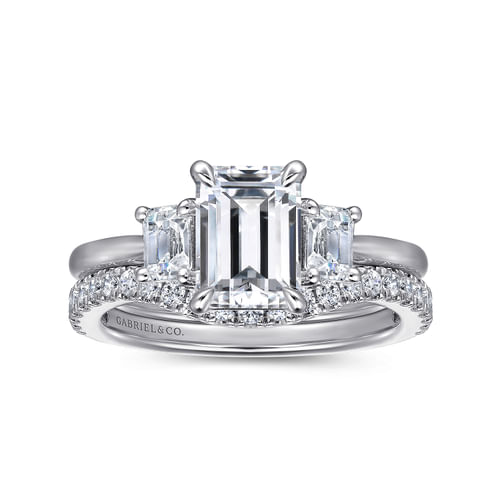 14K White Gold Emerald Cut Three Stone Diamond Engagement Ring