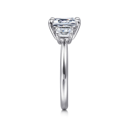 14K White Gold Emerald Cut Three Stone Diamond Engagement Ring
