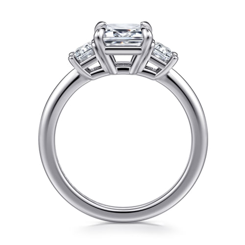 14K White Gold Emerald Cut Three Stone Diamond Engagement Ring