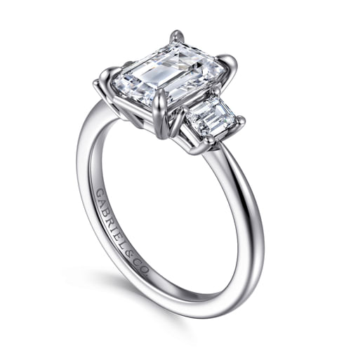 14K White Gold Emerald Cut Three Stone Diamond Engagement Ring