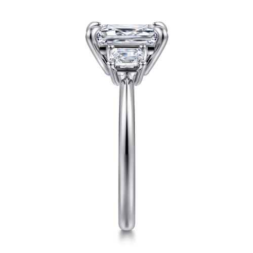 14K White Gold Emerald Cut Three Stone Diamond Engagement Ring