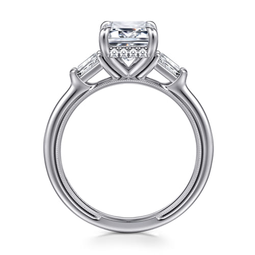14K White Gold Emerald Cut Three Stone Diamond Engagement Ring