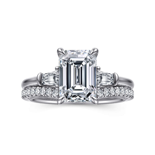 14K White Gold Emerald Cut Three Stone Diamond Engagement Ring