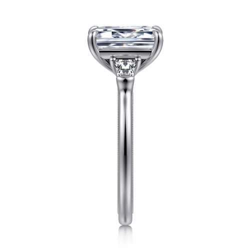14K White Gold Emerald Cut Three Stone Diamond Engagement Ring