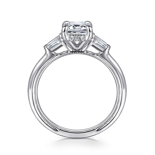 14K White Gold Emerald Cut Three Stone Diamond Engagement Ring