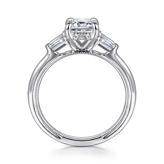 14K White Gold Emerald Cut Three Stone Diamond Engagement Ring angle 2