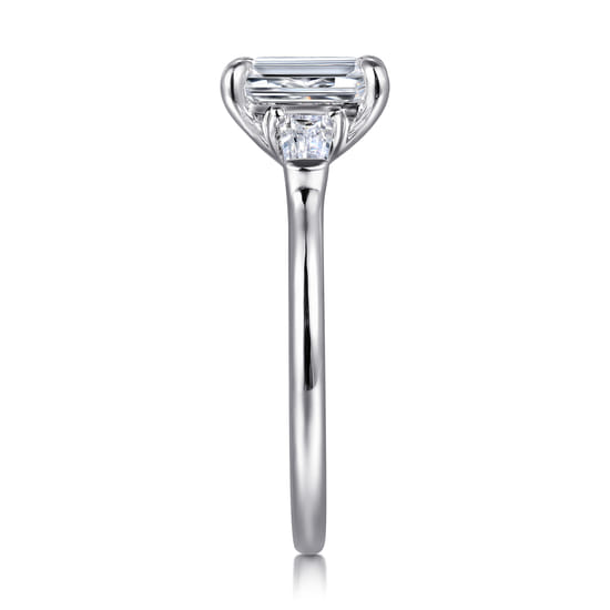 14K White Gold Emerald Cut Three Stone Diamond Engagement Ring angle 5