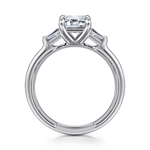 14K White Gold Emerald Cut Three Stone Diamond Engagement Ring