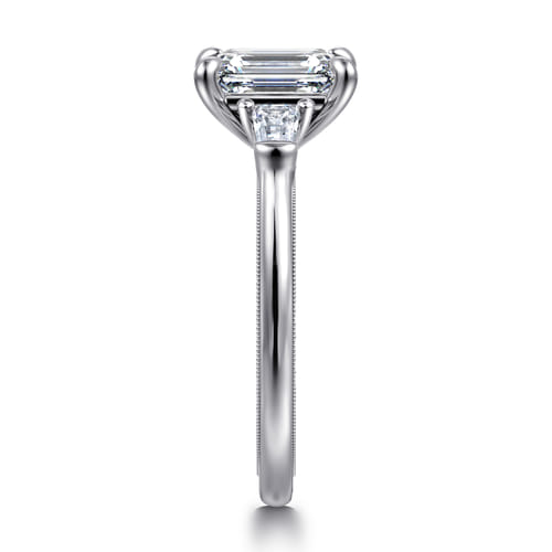 14K White Gold Emerald Cut Three Stone Diamond Engagement Ring