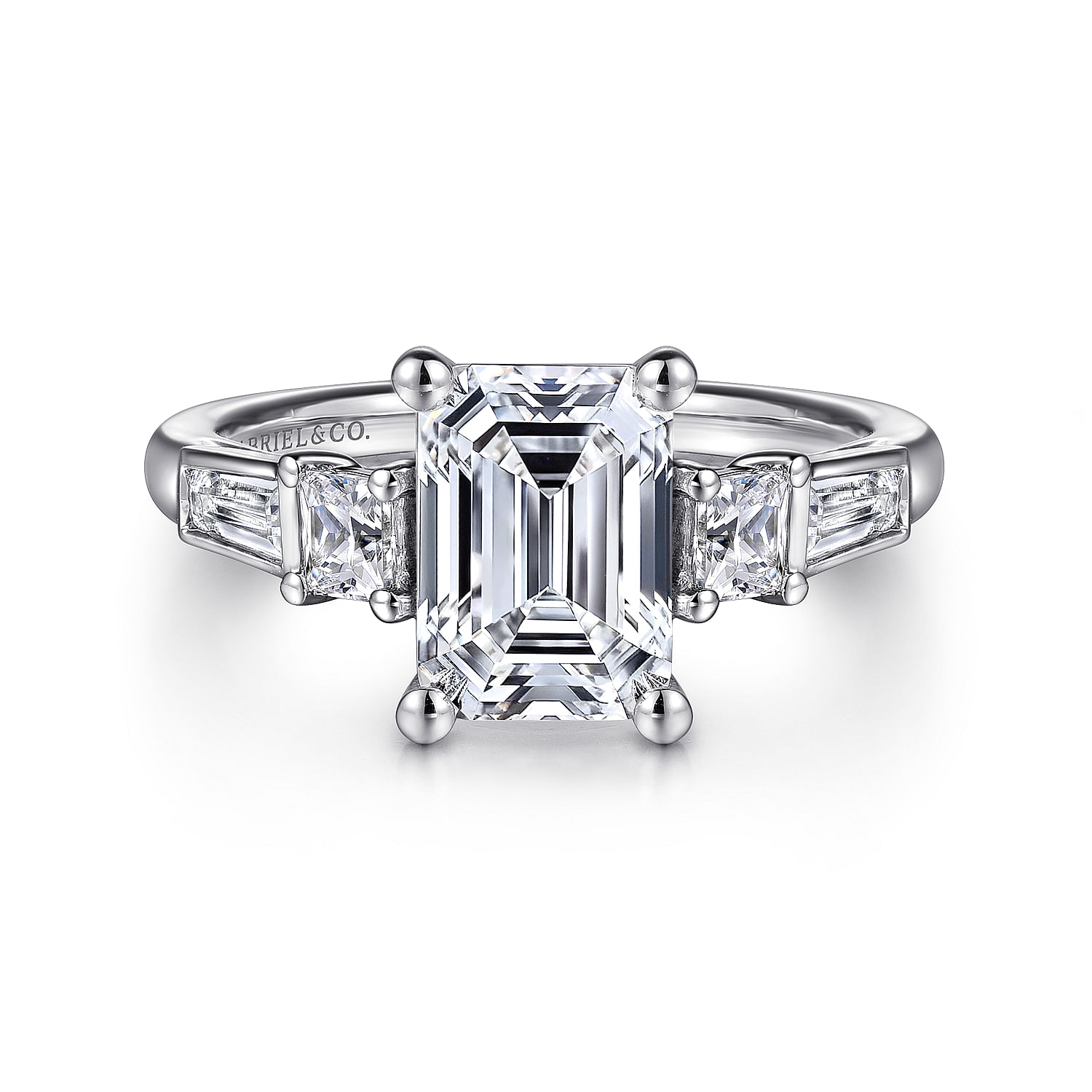 Gabriel - 14K White Gold Emerald Cut Three Stone Diamond Engagement Ring